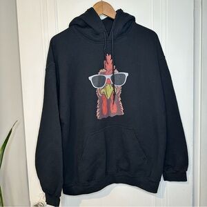 Gildan Black Cool Rooster Sunglasses Graphic Hoodie Large